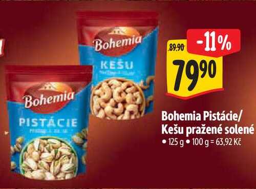 Bohemia Pistácie/Kešu pražené solené, 125 g 