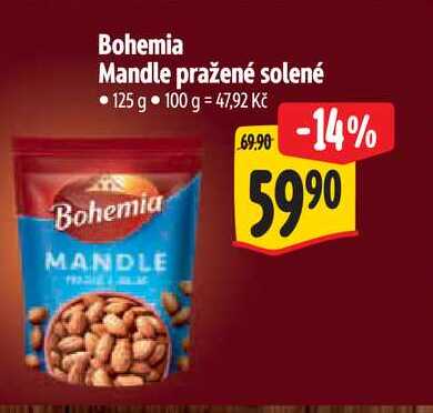 Bohemia Mandle pražené solené, 125 gt