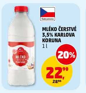 MLÉKO ČERSTVÉ 3,5% KARLOVA KORUNA, 1 l