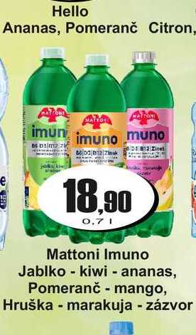 Mattoni Imuno Jablko kiwi - ananas, Pomeranč - mango, Hruška - marakuja - zázvor 0,7l