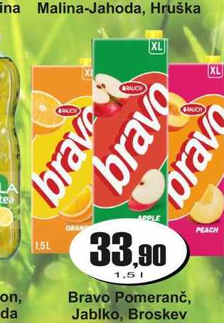 Bravo Pomeranč, Jablko, Broskev 1,5l