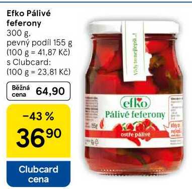 Efko Pálivé feferony, 300 g. pevný podíl 155 g