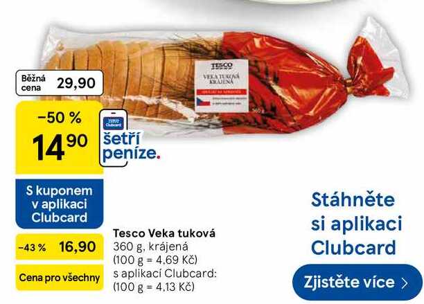 Tesco Veka tuková, 360 g, krájená 