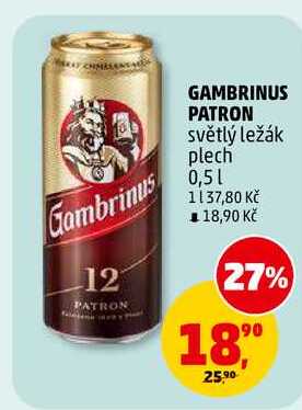 GAMBRINUS PATRON světlý ležák plech, 0,5 l