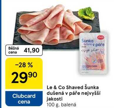 Le & Co Shaved Šunka dušená v páře nejvyšší jakosti, 100 g, balená