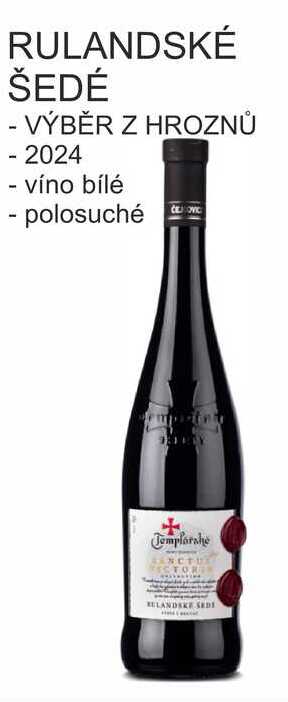 Templářské sklepy 0,75l RULANDSKÉ ŠEDÉ VÝBĚR Z HROZNŮ 2024, víno bílé - polosuché 
