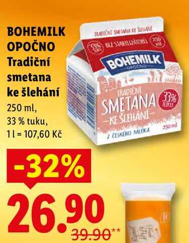 BOHEMILK OPOČNO Tradiční smetana ke šlehání, 250 ml v akci