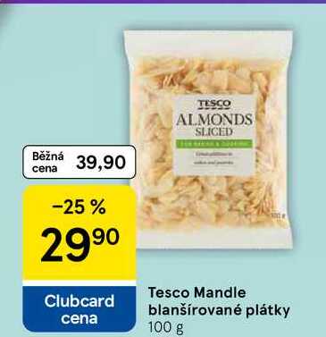 Tesco Mandle blanšírované plátky, 100 g 