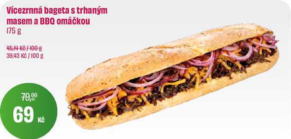 Vícezrnná bageta s trhaným masem a BBQ omáčkou 175 g 