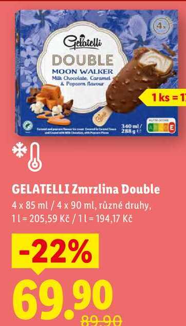 GELATELLI Zmrzlina Double, 4x 85 ml/4x 90 ml