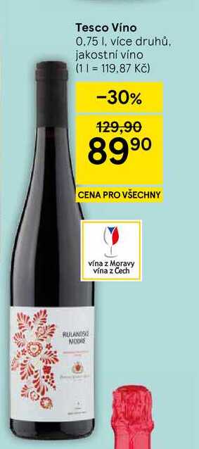 Tesco Vino, 0.75 l, více druhů, jakostní víno