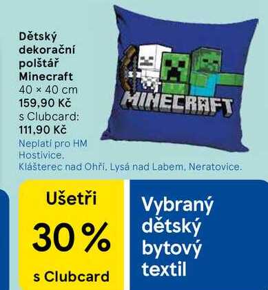 Dětský dekorační polštář Minecraft, 40 x 40 cm 