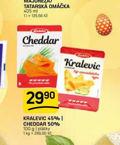 KRALEVIC 45% | CHEDDAR 50% 100 g | plátky 