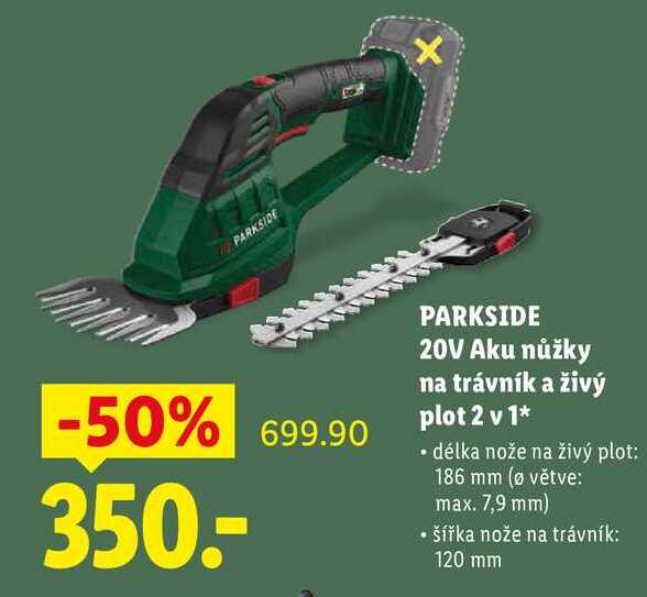 PARKSIDE 20V Aku nůžky na trávník a živý plot 2 v 1