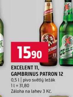 EXCELENT 11 GAMBRINUS PATRON 12 0,5l pivo světlý ležák