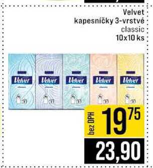 Velvet kapesníčky 3-vrstvé classic 10x10 ks 