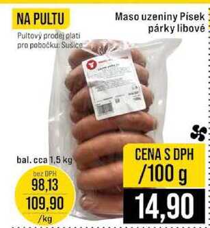 Maso uzeniny Písek párky libové bal.cca 1,5 kg 100g