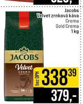 Jacobs Velvet zrnková káva Crema Gold Crema 1kg 