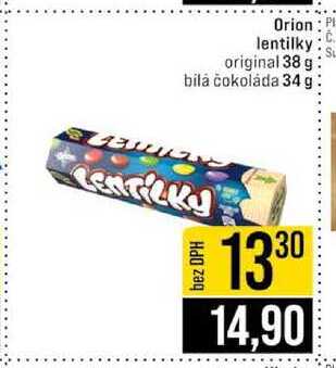 Orion lentilky original 38 g bila čokoláda 34 g 