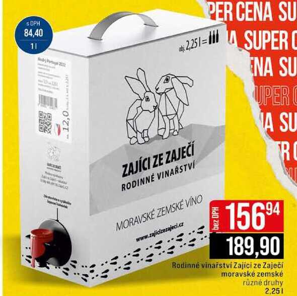 Rodinné vinařství Zajíci ze Zaječí moravské zemské různé druhy 2,25l 