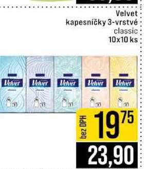Velvet kapesníčky 3-vrstvé classic 10x10 ks 
