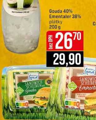 Gouda 40% Ementaler 38% platky 200 g