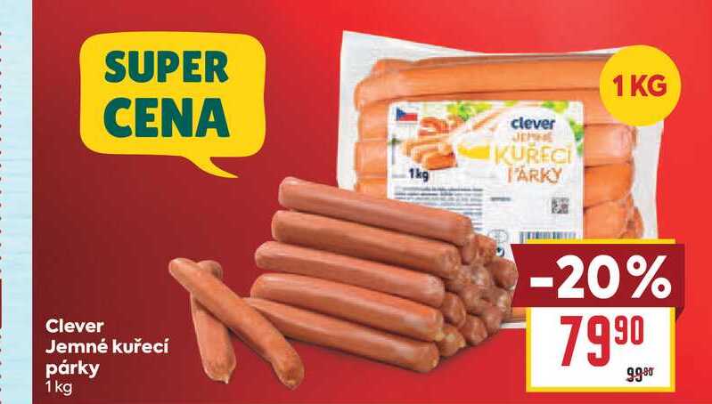 Clever Jemné kuřecí párky 1 kg