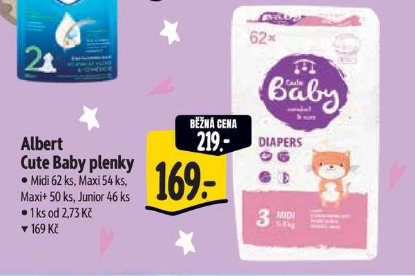   Albert Cute Baby plenky Midi 62 ks, Maxi 54 ks, Maxi+ 50 ks, Junior 46 ks 
