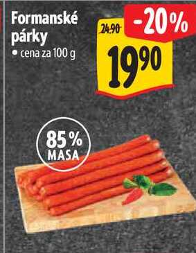 Formanské párky, cena za 100 g 