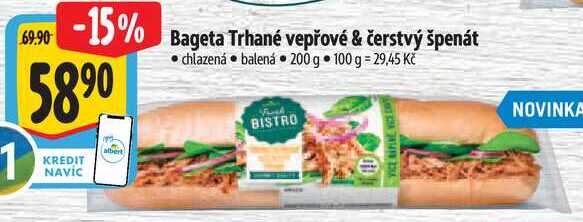 Bageta Trhané vepřové & čerstvý špenát, 200 g