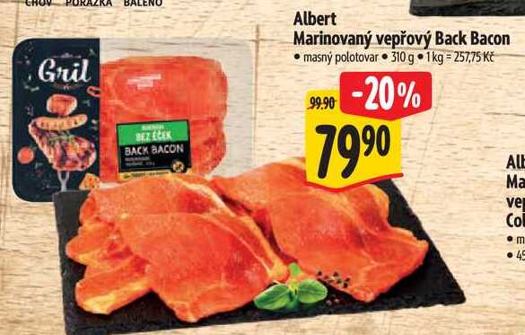 Albert Marinovaný vepřový Back Bacon, 310 g