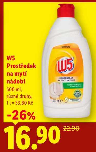 W5 Prostředek na mytí nádobí, 500 ml
