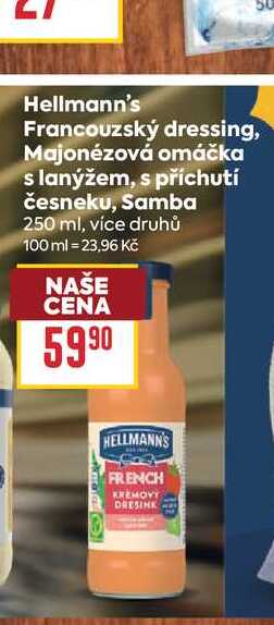 Hellmann's Francouzský dressing, Majonézová omáčka s lanýžem, s příchutí česneku, Samba 250 ml