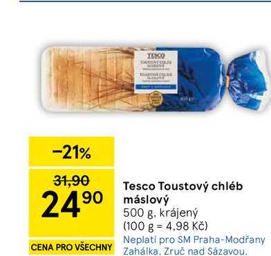 Tesco Toustový chléb máslový, 500 g, krájený  