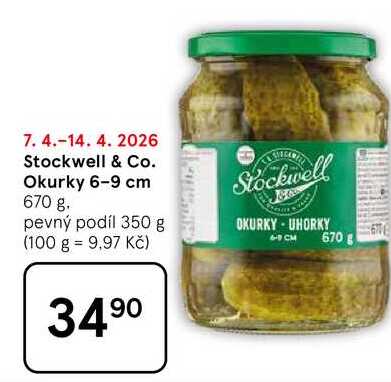 Stockwell & Co. Okurky 6-9 cm, 670 g. pevný podíl 350 g 