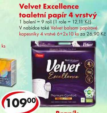 Velvet Excellence toaletní papír 4 vrstvý, 9 rolí 
