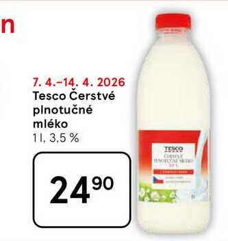 Tesco Čerstvé plnotučné mléko 3,5%, 1 l 