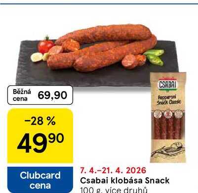 Csabai klobása Snack, 100 g, více druhů 
