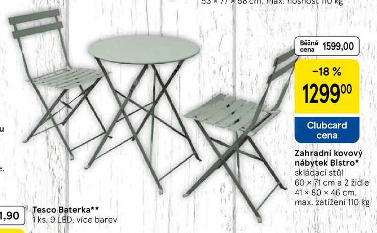 Zahradní kovový nábytek Bistro, skládací stůl 60 x 71 cm a 2 židle 41 x 80 x 46 cm. max. zatížení 110 kg