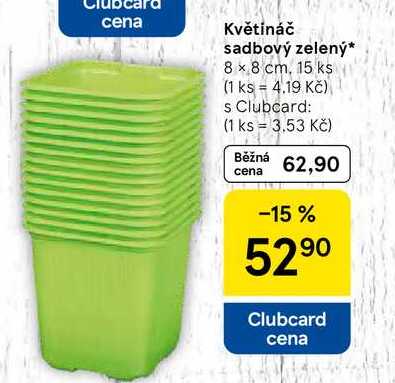 Květináč sadbový zelený, 8 x 8 cm, 15 ks