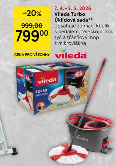 Vileda Turbo Úklidová sada, obsahuje ždímací kbelík s pedálem, teleskopickou tyč a třásňový mop z mikrovlákna  
