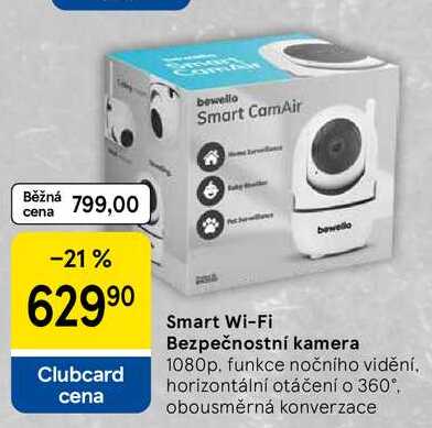 Smart Wi-Fi Bezpečnostní kamera, 1080p. funkce nočního vidění, horizontální otáčení o 360°, obousměrná konverzace 