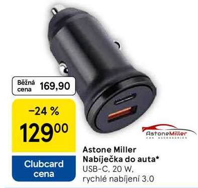 AstoneMiller Nabíječka do auta, USB-C, 20 W, cena rychlé nabíjení 3.0
