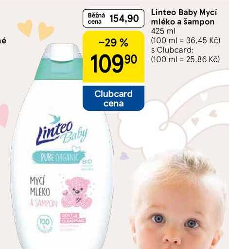 Linteo Baby Mycí mléko a šampon, 425 ml 