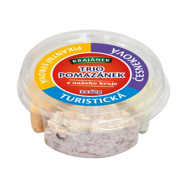 Krajánek TRIO pomazánek z našeho kraje (pikantní sýrová, turistická, česneková), 3x60g