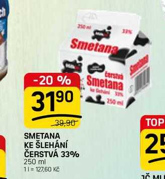 SMETANA KE ŠLEHÁNÍ ČERSTVÁ 33% 250 ml