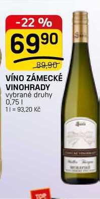 VÍNO ZÁMECKÉ VINOHRADY vybrané druhy 0,75l