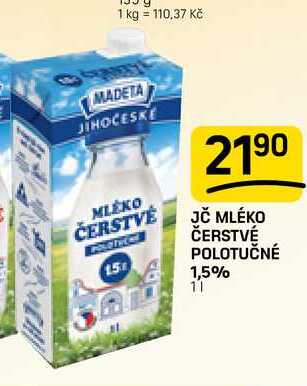 JČ MLÉKO ČERSTVÉ POLOTUČNÉ 1,5% 1l
