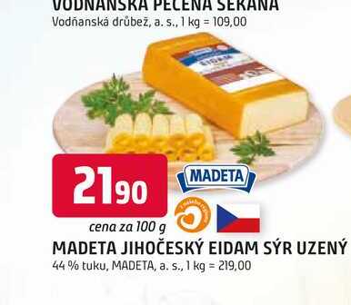 MADETA JIHOČESKÝ EIDAM SÝR UZENÝ 44% tuku, 100g