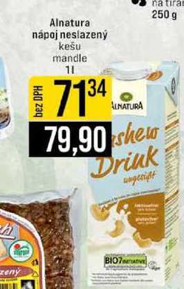 Alnatura nápoj neslazený kešu mandle 1l